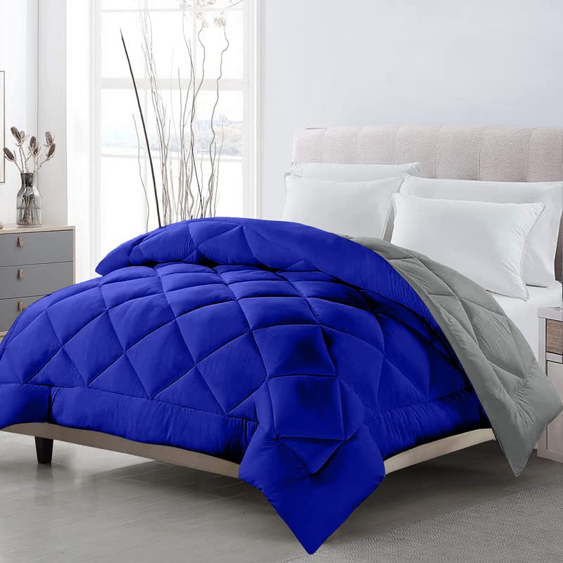TundwalS Microfiber Reversible Solid Extra Comfort & Soft Comforter||Blanket Double Bed 210 Gsm Quilt Royal Blue  Grey1 (Piece