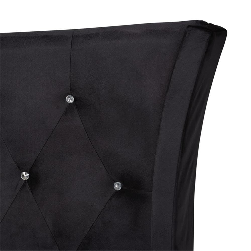 Baxton Studio Easton Black Velvet and Gold Metal Queen Size Panel Bed