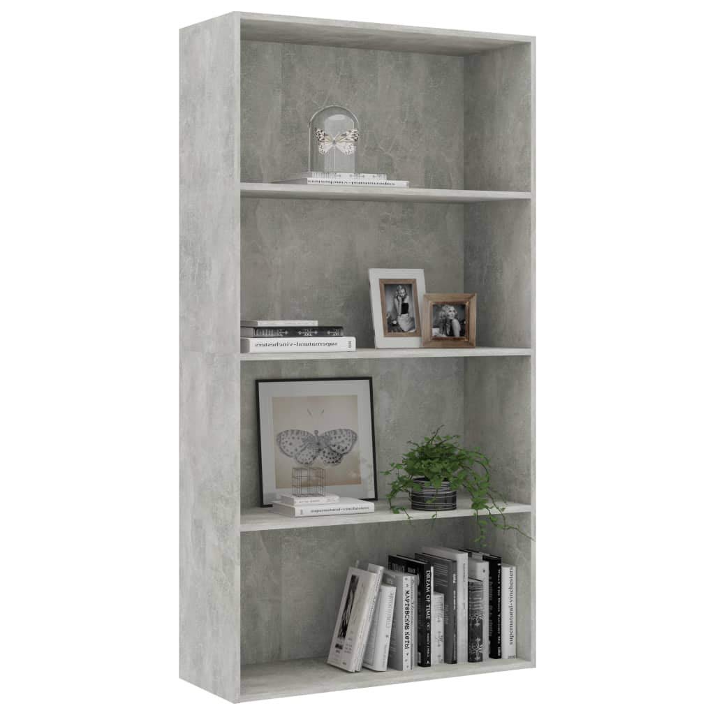 vidaXL Bookshelf, 4-Tier Book Cabinet Bookcase, Wall Bookshelf for Living Room, Freestanding Shelving Unit, Modern, Concrete Gray Engineered Wood