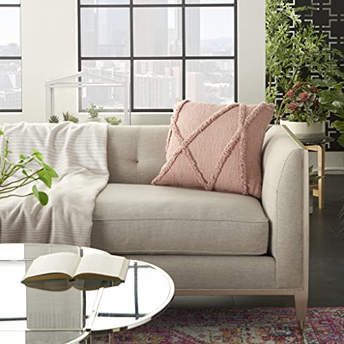 HomeRoots 100% Cotton Boho Chic Blush Textured Lines Throw Pillow