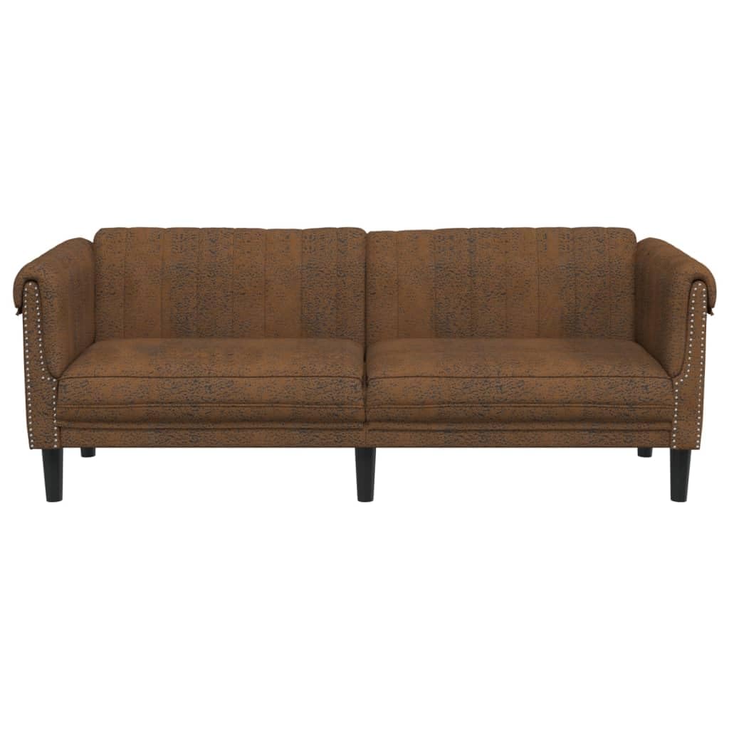 vidaXL Brown Velvet 3-Seater Sofa - Upholstered Couch with Sturdy Legs for Living Room, Modern Furniture Spacious Comfort