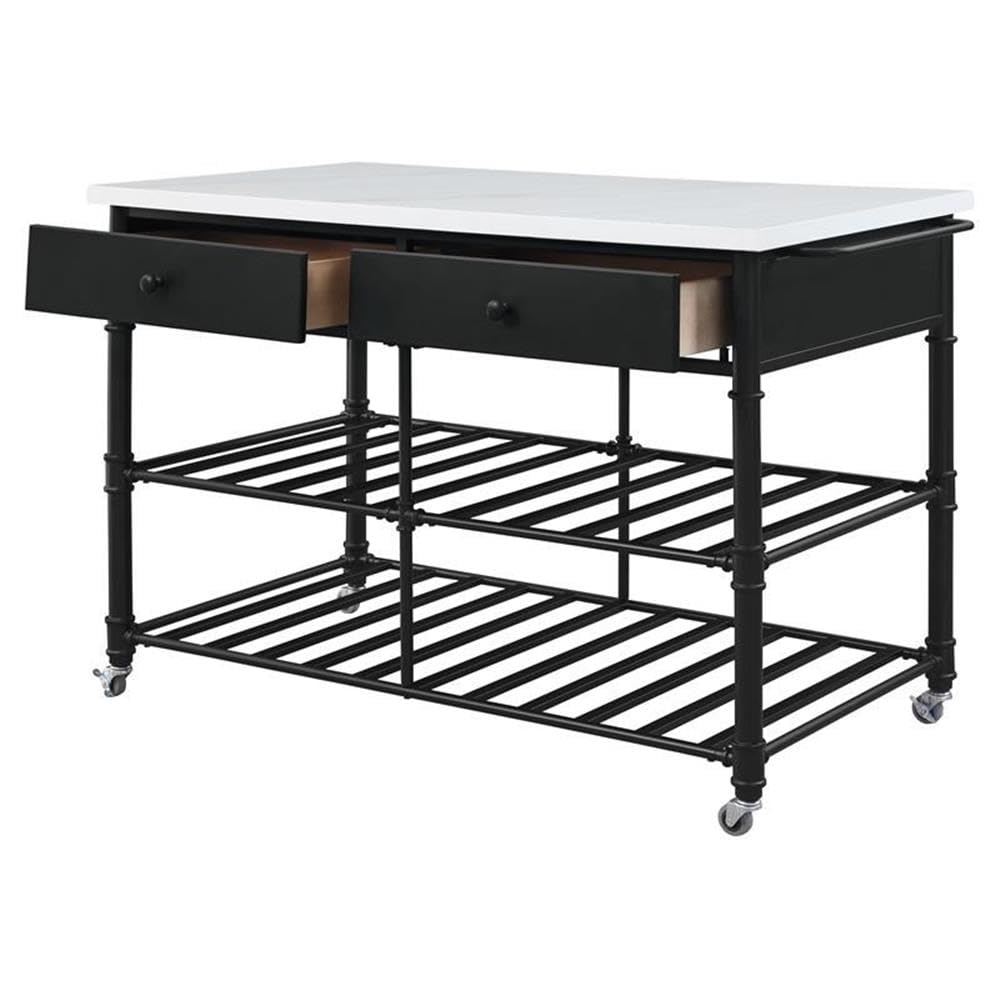 Acme Emery Artificial Stone Top 2-Drawer Kitchen Island in White and Gray