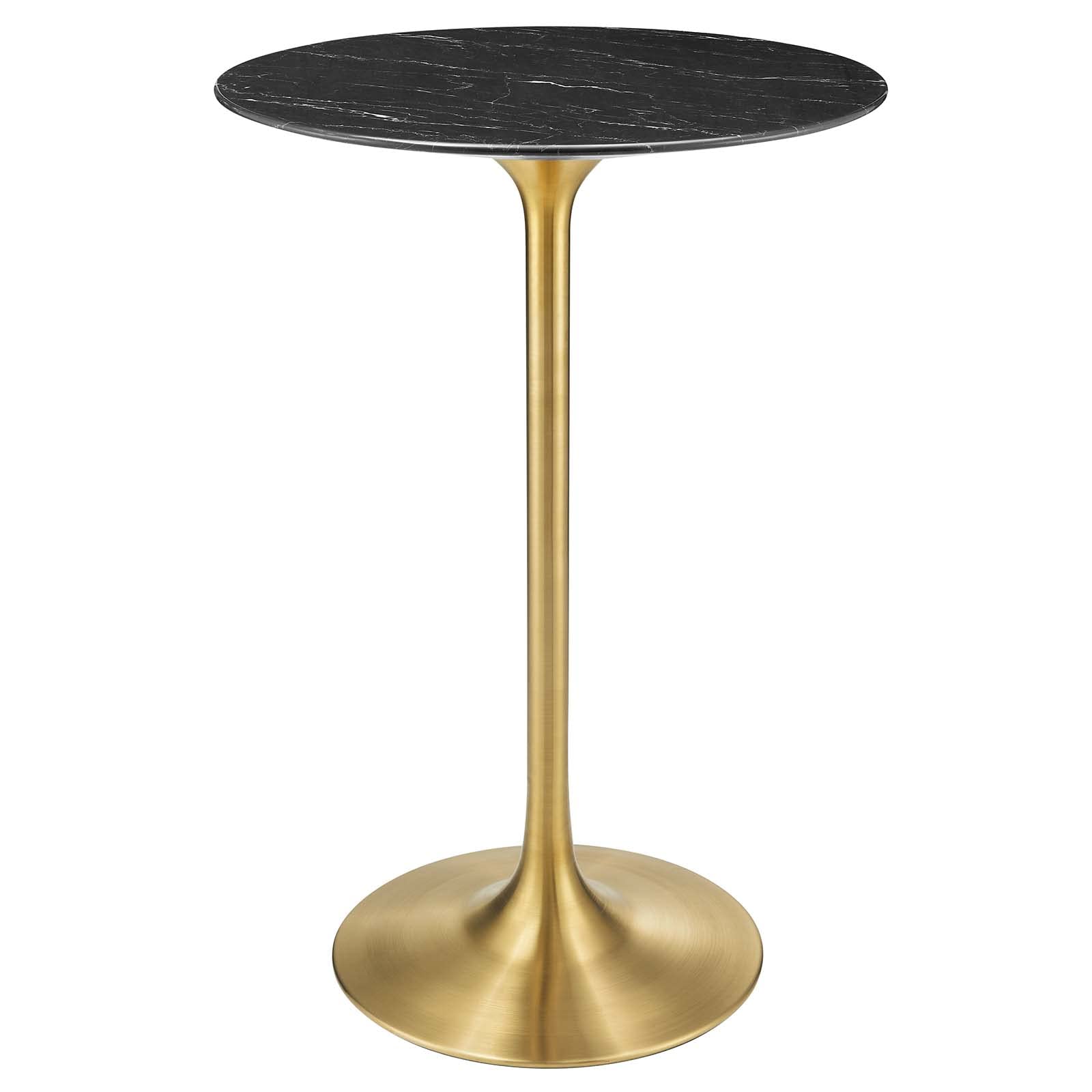 Modway Lippa Round 28&quot; Artificial Marble Mid-Century Modern Bar Table in Gold Black