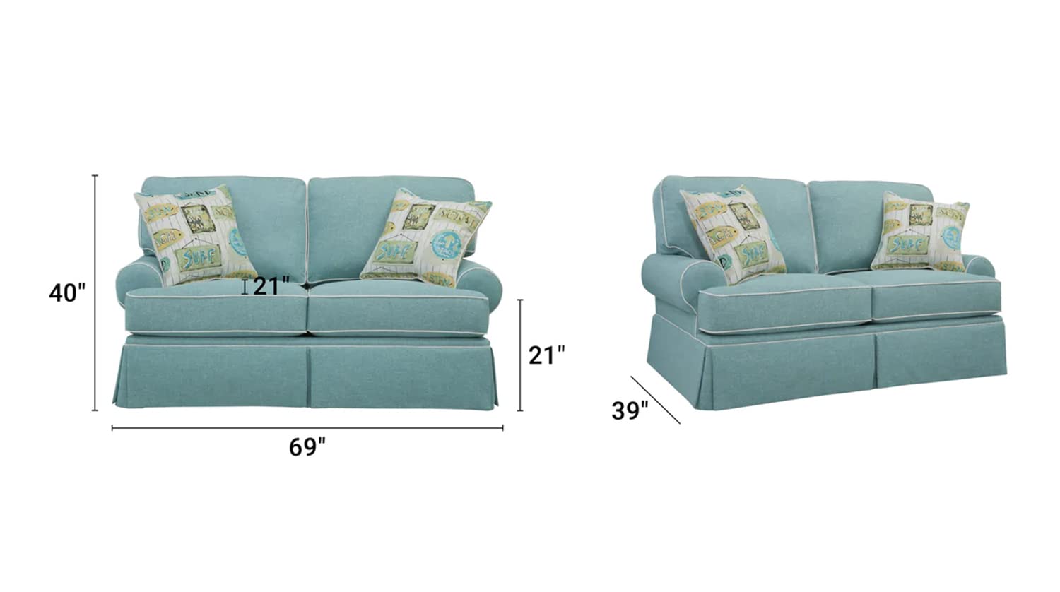American Furniture Classics Coastal Aqua Series Loveseat With 4 Pillows