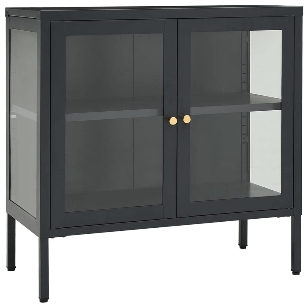 vidaXL Sideboard in Anthracite - Modern Steel & Glass Storage Cabinet - 27.6&quot;x13.8&quot;x27.6&quot; - Adjustable Shelf, Feet - Stylish and Practical Home Furniture