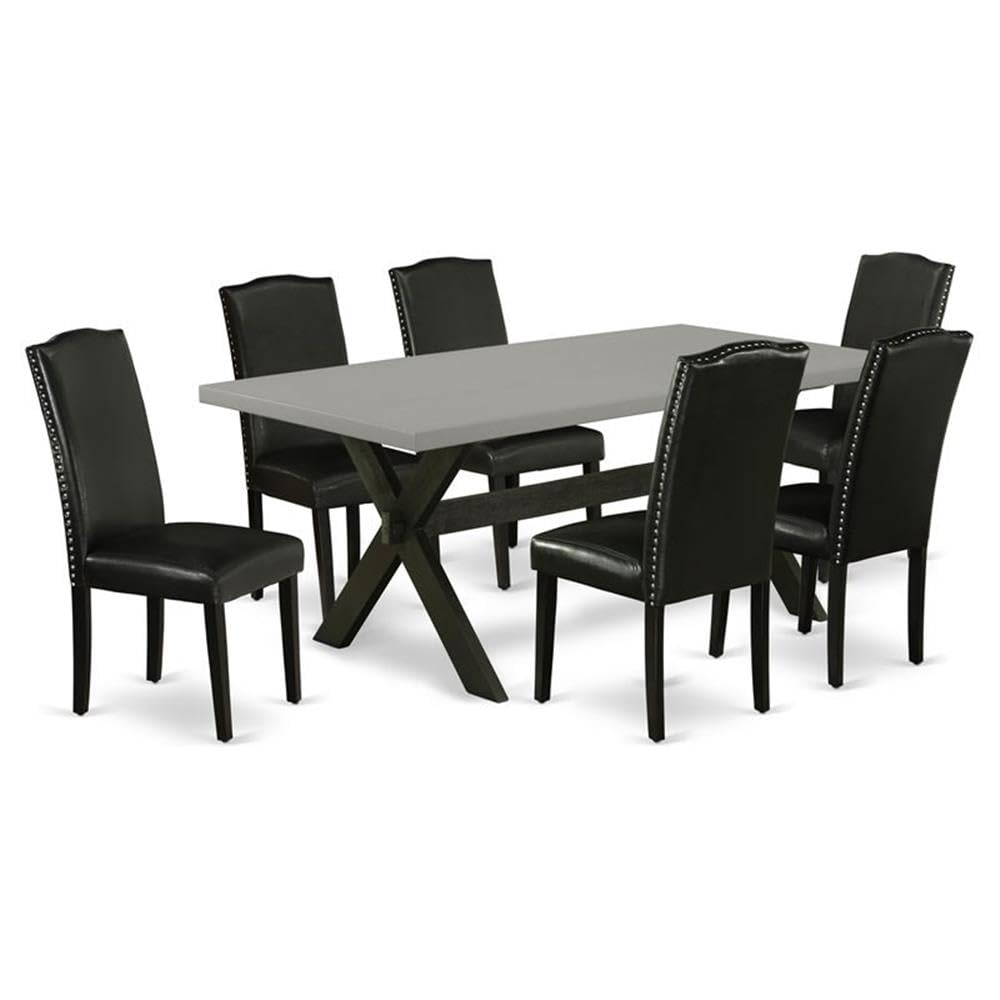East West Furniture X697En169-7 7 Piece Dining Set Consist Of A Rectangle Dining Room Table With X-Legs And 6 Black Faux Leather Upholstered Parson Chairs, 40X72 Inch, Multi-Color