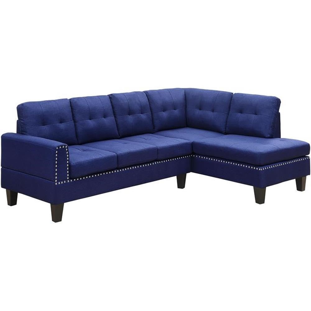Acme Jeimmur 2-Piece Tufted Linen Fabric Upholstered Sectional Sofa in Blue