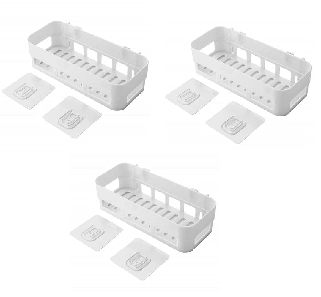 JEEJEX 3 Pcs Plastic Inter Design Bathroom Kitchen Organize Shelf Rack Shower Corner Caddy Basket with Sticker No Drilling Requi