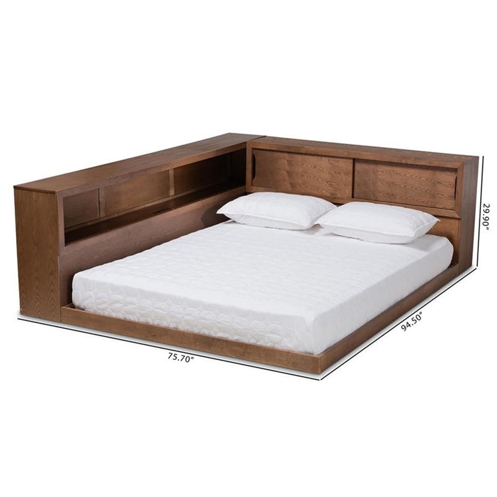 Baxton Studio Rustic Queen Bed with Walnut Finish MG0031-Walnut-Queen