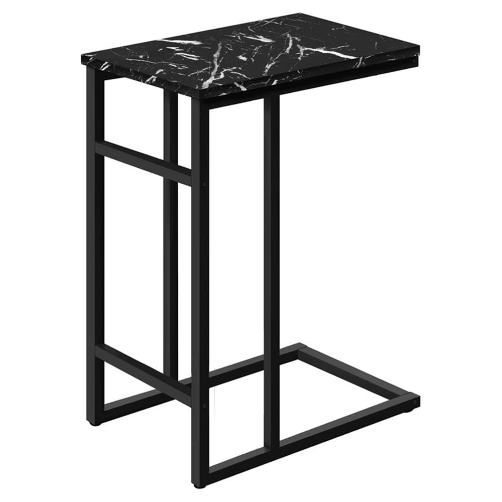 Monarch Specialties I 2174 Accent Table, C-Shaped, End, Side, Snack, Living Room, Bedroom, Metal, Laminate, Black Marble Look, Contemporary, Modern