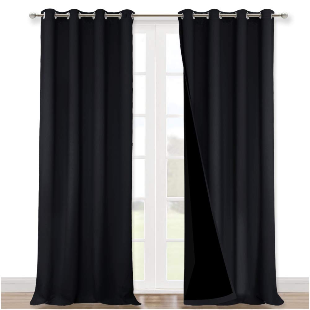 Nicetown Cold Blocking 100% Blackout Curtains, Durable Black Lined Blackout Curtains For Bedroom, Energy Saving Long Curtains Fo