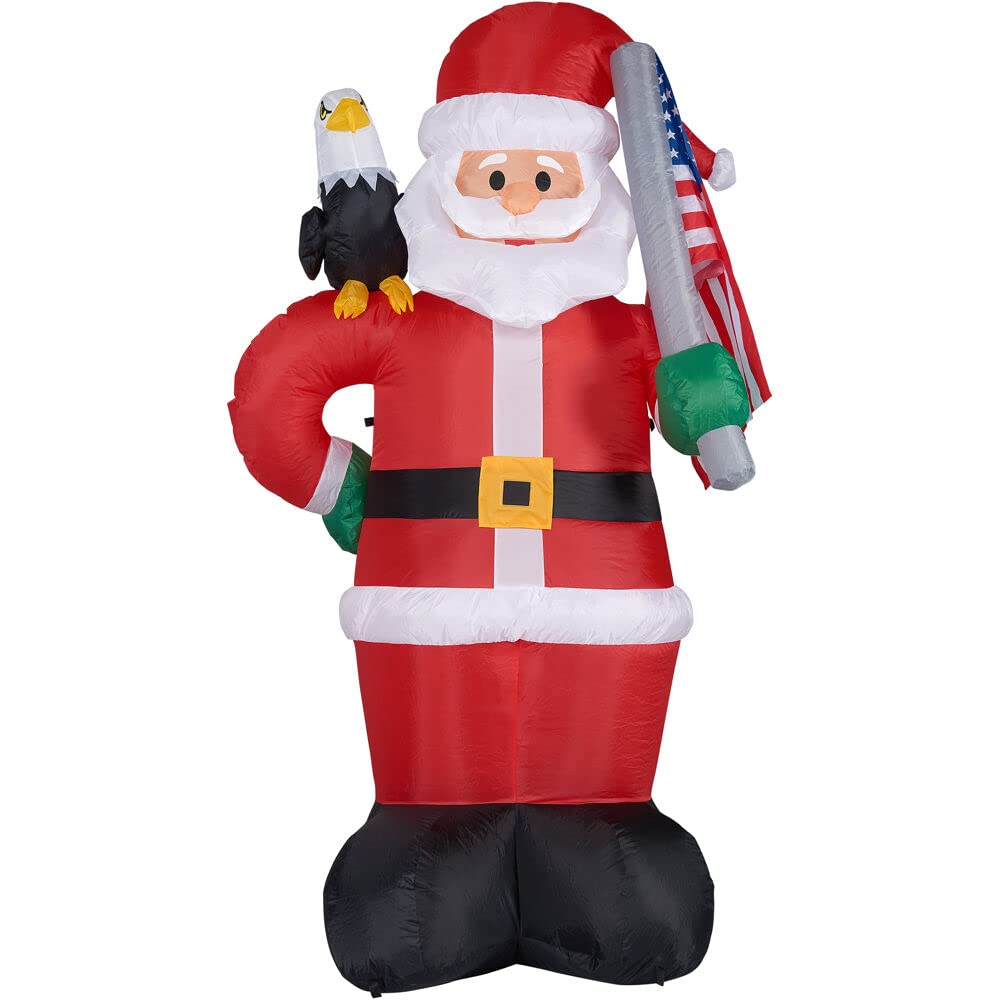 Christmas Time 8-Ft. Tall Americana Santa, Bald Eagle, And American Flag Prelit Outdoor Christmas Inflatable With Storage Bag Ct-Santa081-L Red