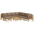 vidaXL 9-Piece Bamboo Patio Furniture Set with Taupe Cushions – Modular Sectional Sofa for Garden, Patio, Deck with Table
