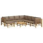 vidaXL 9-Piece Bamboo Patio Furniture Set with Taupe Cushions – Modular Sectional Sofa for Garden, Patio, Deck with Table