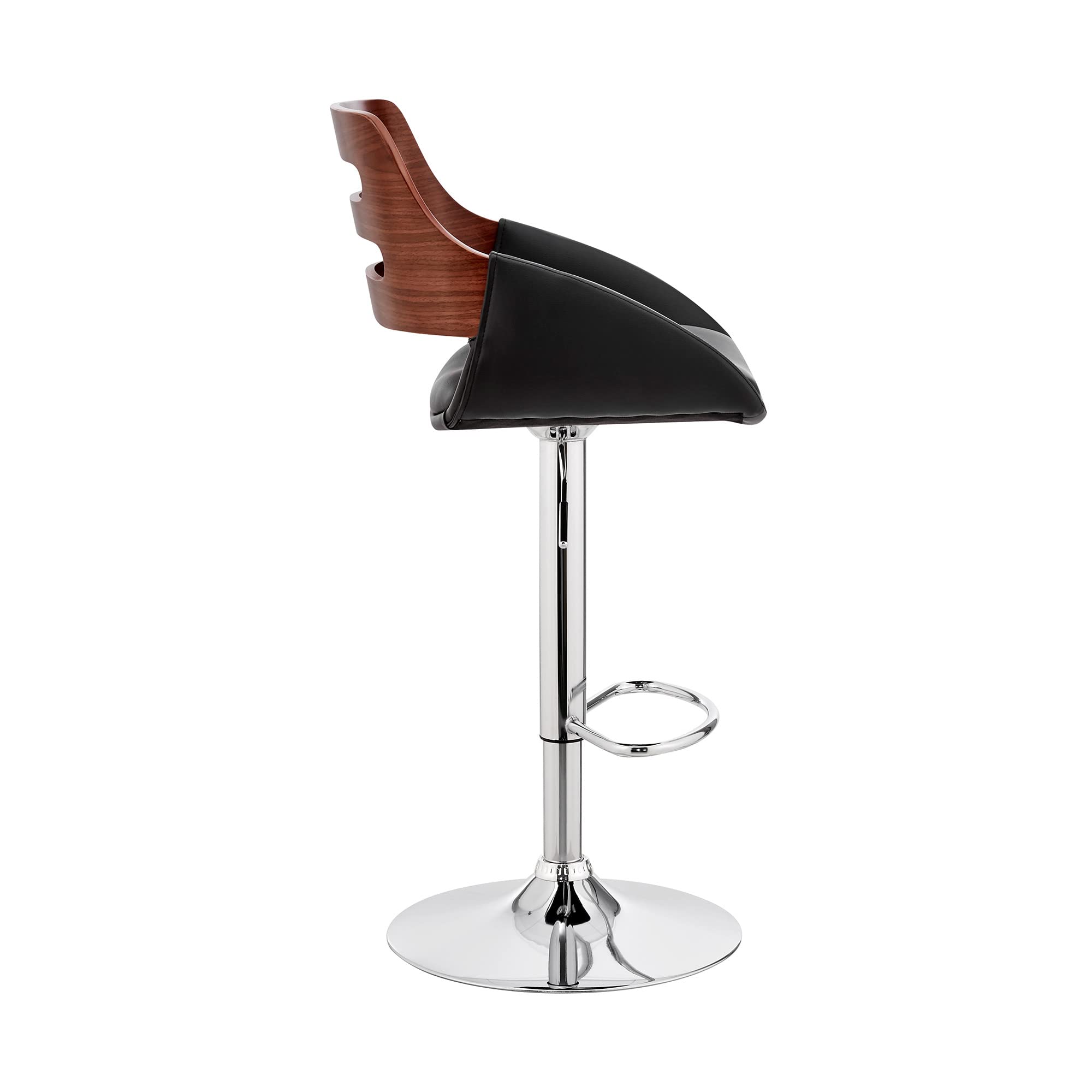 HomeRoots Metal/Plywood/Faux Leather Black Faux Leather & Walnut Wood Adjustable Bar Stool