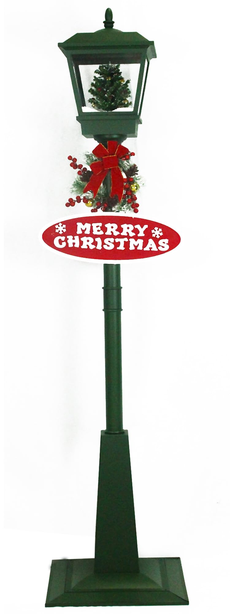 Fraser Hill Farm 71-In. Musical Snowy Christmas Street Lamp In Green With Tree Scene And Cascading Snow, Lighted Christmas Decoration With Music For Living Room And Foyer