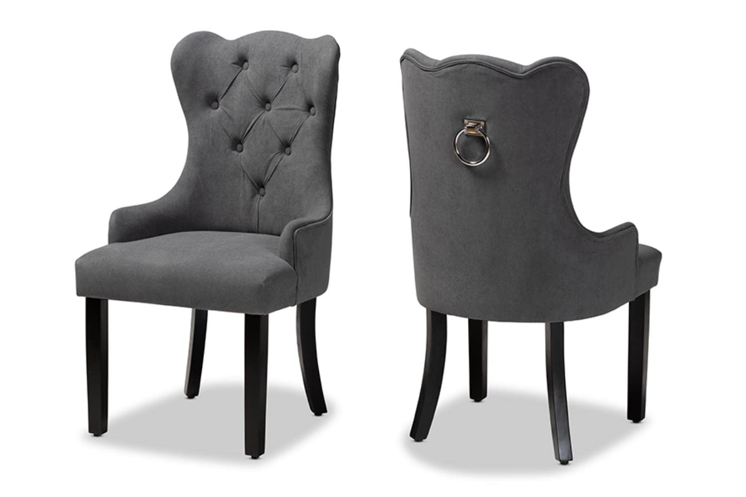 Baxton Studio Fabre Grey and Dark Brown Finished Wood 2-Piece Dining Chair Set