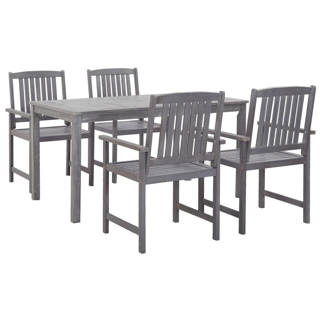 Vidaxl 5 Piece Solid Acacia Wood Patio Dining Set Garden 1 Table 4 Chairs Furniture Gray