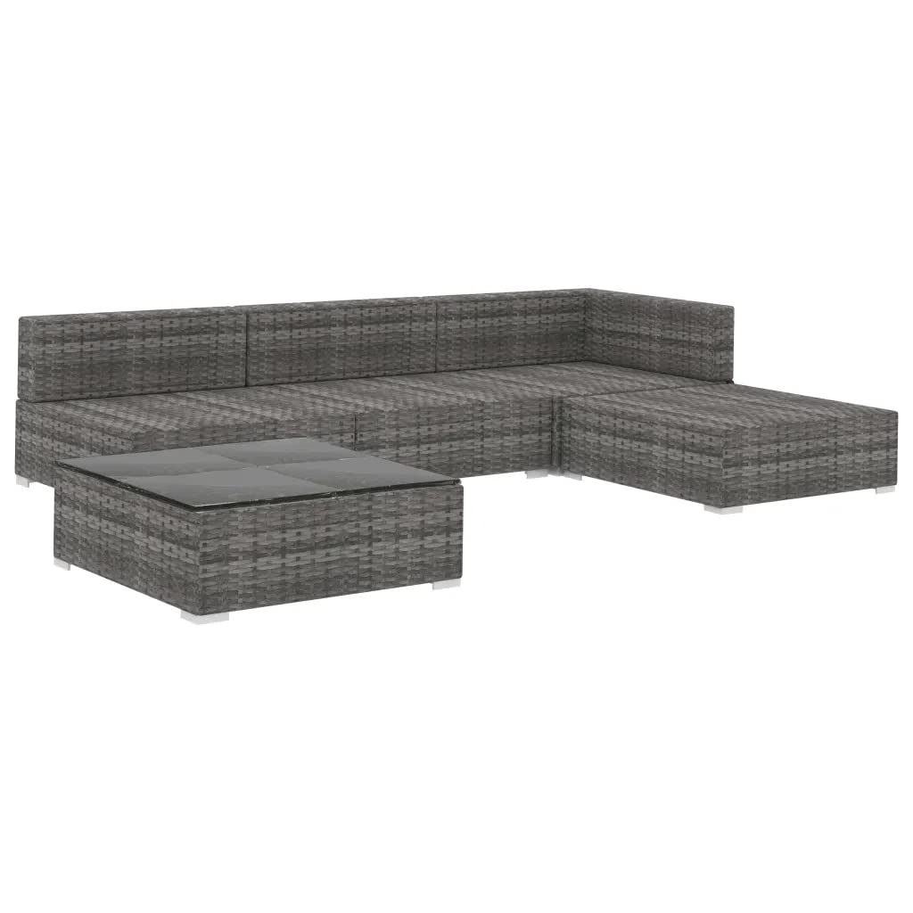 vidaXL 5 Piece Garden Lounge Set with Cushions Poly Rattan Gray