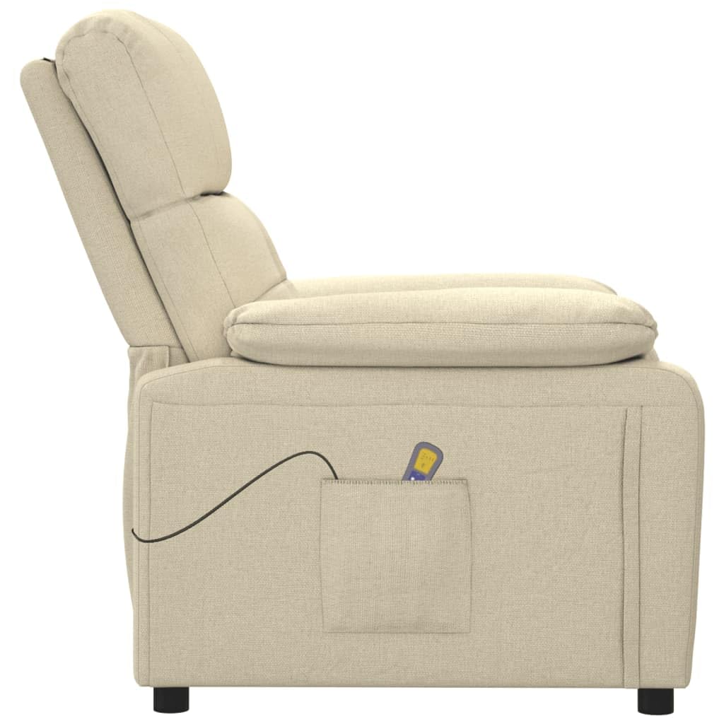 vidaXL Fabric Massage Recliner Chair, in Cream Color, Farmhouse Styled Relaxation Massage Chair with High Density Foam