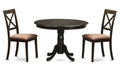 East West Furniture ANBO3-CAP-C 3 Piece Kitchen Table Set for Small Spaces Contains a Round Dining Table with Pedestal and 2 Linen Fabric Dining Room Chairs, 36x36 Inch, Cappuccino