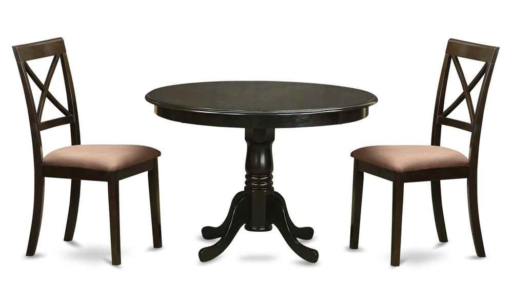 East West Furniture ANBO3-CAP-C 3 Piece Kitchen Table Set for Small Spaces Contains a Round Dining Table with Pedestal and 2 Linen Fabric Dining Room Chairs, 36x36 Inch, Cappuccino