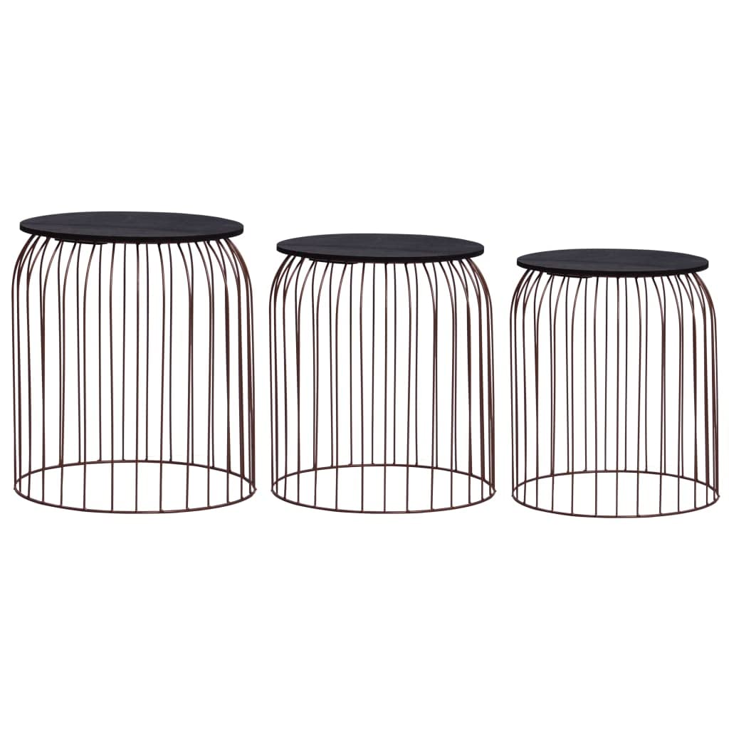 vidaXL Set of 3 Copper Coffee Tables - Versatile Usage, Solid Wood Tabletop, Powder-Coated Metal Frame, Space-Saving, Scandinavian Styling.