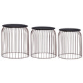 vidaXL Set of 3 Copper Coffee Tables - Versatile Usage, Solid Wood Tabletop, Powder-Coated Metal Frame, Space-Saving, Scandinavian Styling.