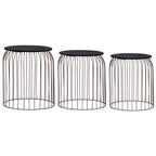vidaXL Set of 3 Copper Coffee Tables - Versatile Usage, Solid Wood Tabletop, Powder-Coated Metal Frame, Space-Saving, Scandinavian Styling.