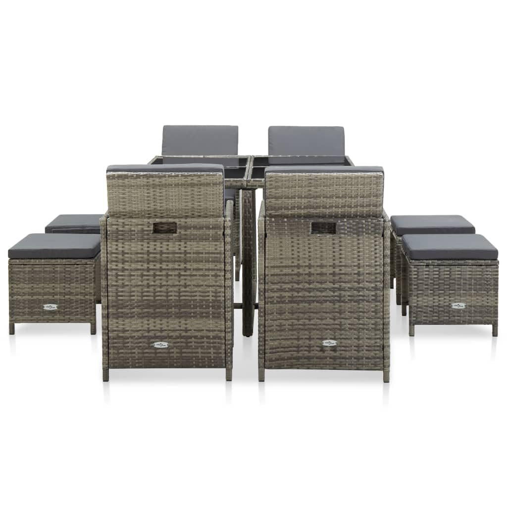 JeeKan 9 Piece Outdoor Dining Set with Cushions Poly Rattan Gray