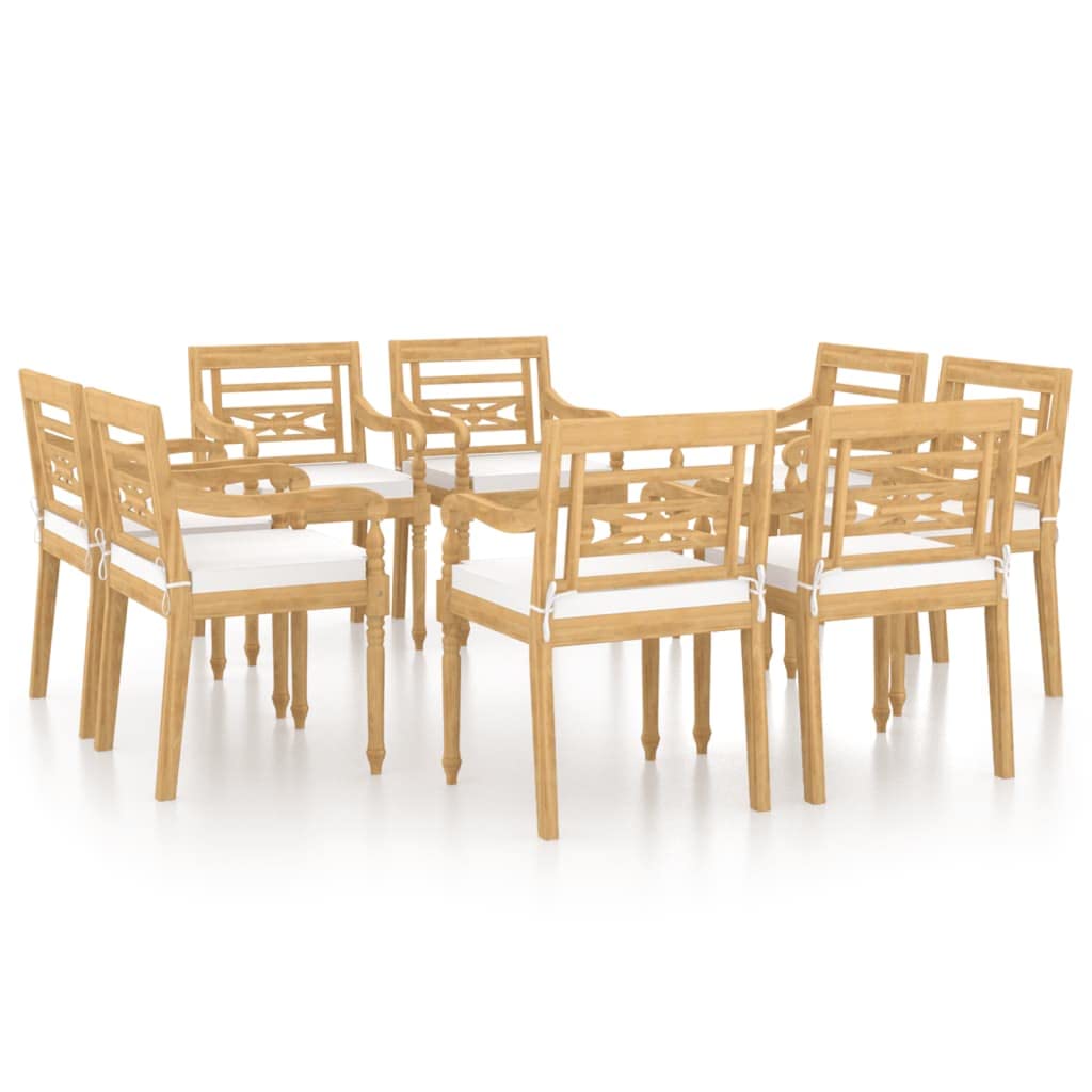 vidaXL 8X Solid Teak Wood Batavia Chairs with Cushions Outdoor Patio Garden Terrace Kitchen Wooden Seat Seating Sitting Dinner Chair Furniture