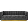 Modway Sanguine Vintage Glamour Channel Tufted Performance Velvet Upholstered Sofa In Gray