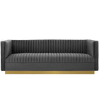 Modway Sanguine Vintage Glamour Channel Tufted Performance Velvet Upholstered Sofa In Gray