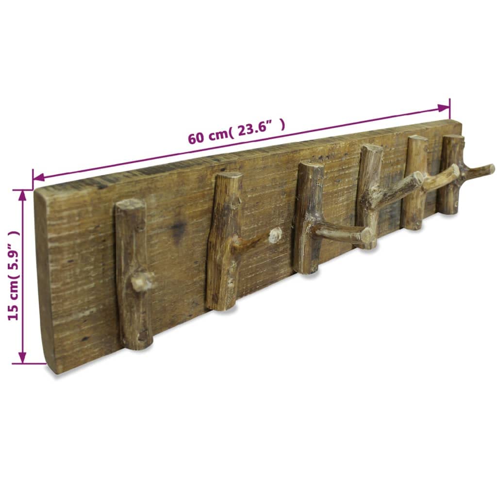 vidaXL Handmade Solid Reclaimed Wood Coat Rack (23.6&quot;x5.9&quot;) - Rustic Freestanding Coat Rack with 6 Hooks for Home & Office