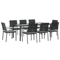 vidaXL Garden Patio Dining Set with Cushions - 9-Piece Outdoor Furniture Set with Sturdy Steel Frame, Poly Rattan Construction, Tempered Glass Table-top and Comfortable Chairs