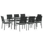 vidaXL Garden Patio Dining Set with Cushions - 9-Piece Outdoor Furniture Set with Sturdy Steel Frame, Poly Rattan Construction, Tempered Glass Table-top and Comfortable Chairs