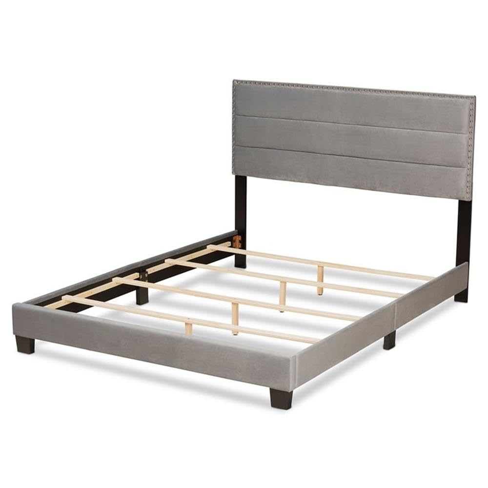 Baxton Studio Tamira Modern and Contemporary Glam Grey Velvet Fabric Upholstered Full Size Panel Bed