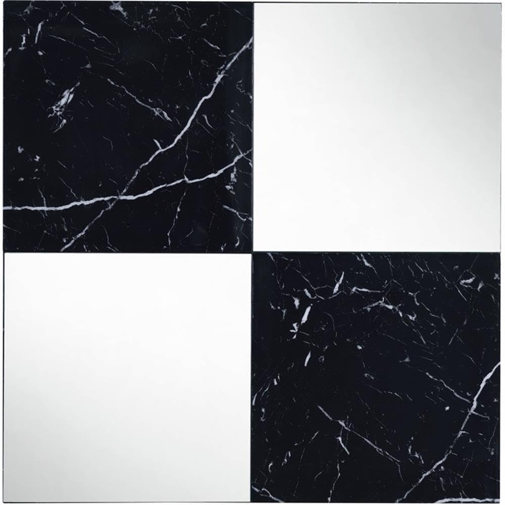 Acme Angwin Wooden Square Wall Accent Mirror In Mirrored And Faux Marble