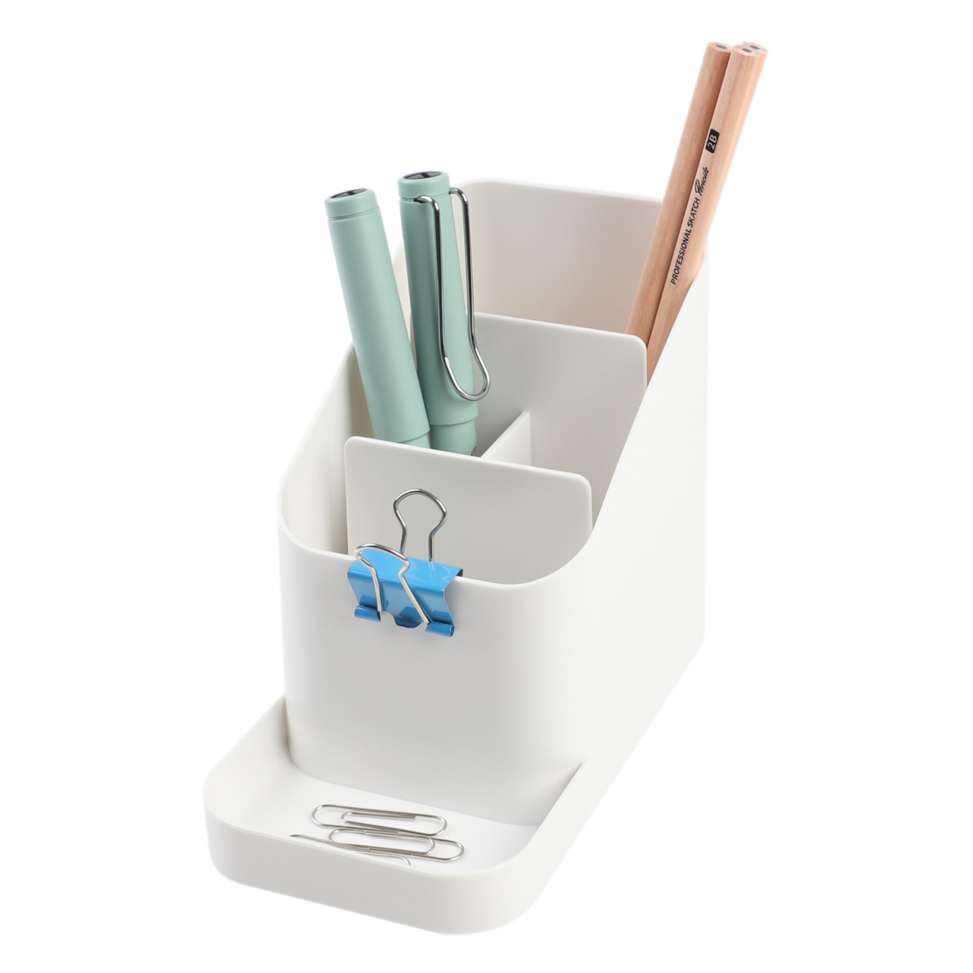 Blue Ginkgo Desk Holder - Korean-Made Office Organizer For Pencils, Pens, Notes, And Desk Supplies (White)