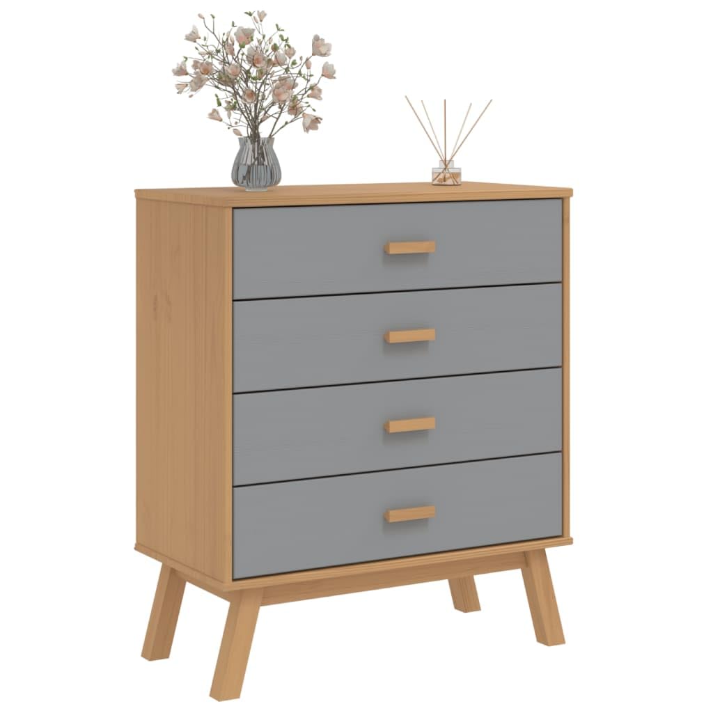vidaXL Olden Wooden Drawer Cabinet - Solid Pine Wood Storage Chest with 4 Drawers in Gray/Brown, Scandinavian Sideboard for Bedroom/Living Room
