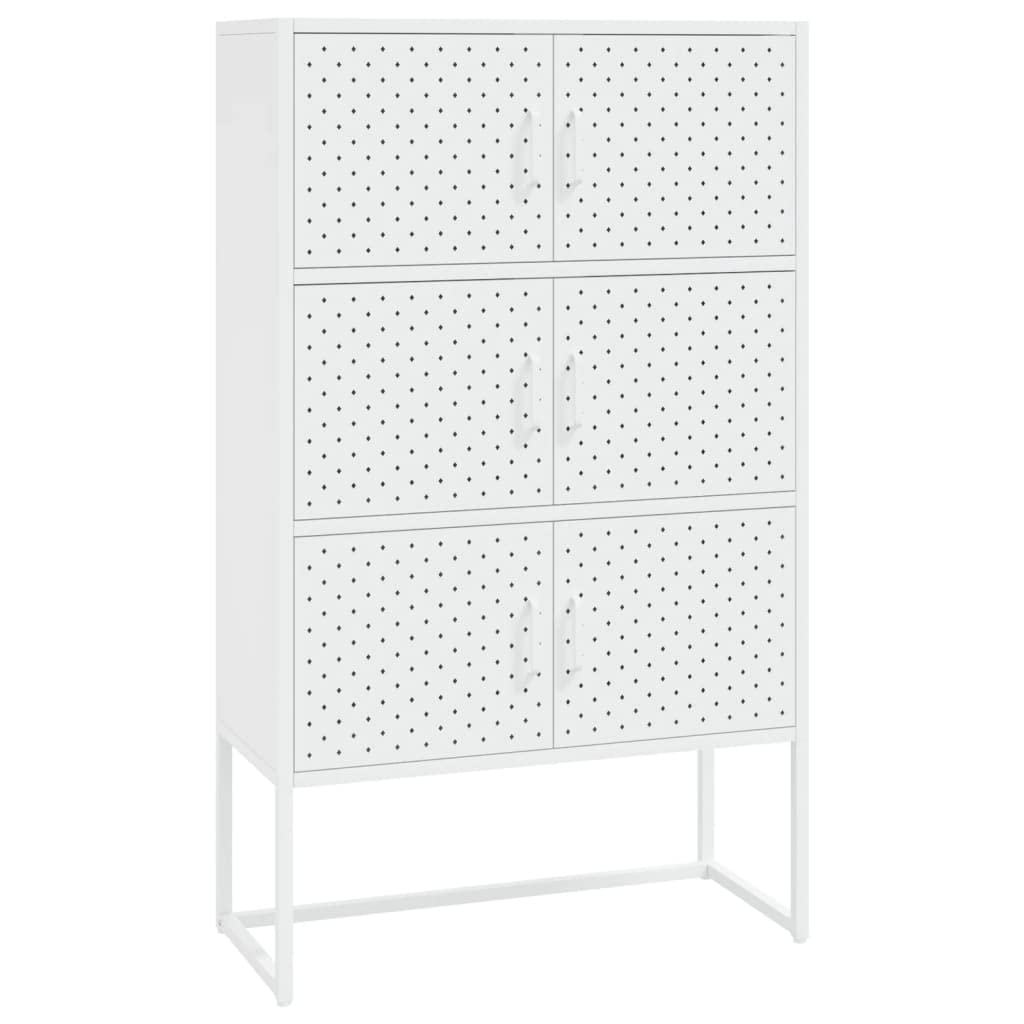 vidaXL Steel Highboard, White - Adjustable, 6-Door Storage Cabinet with a Stable Top for Decor Display, for Books, Magazines & E