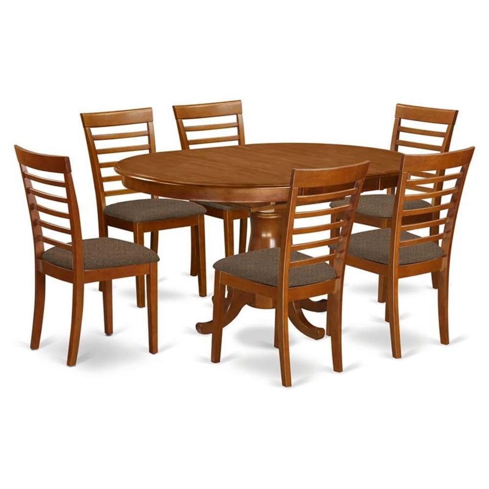 East West Furniture POML7-SBR-C 7 Piece Kitchen Table & Chairs Set Consist of an Oval Dining Table with Butterfly Leaf and 6 Linen Fabric Dining Room Chairs, 42x60 Inch, Saddle Brown