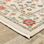 HomeRoots 509286 6 x 9 ft. Ivory Salmon Pink Gold Blues Gray Rust & Green Oriental Power Loom Stain Resistant Rectangle Area Rug with Fringe