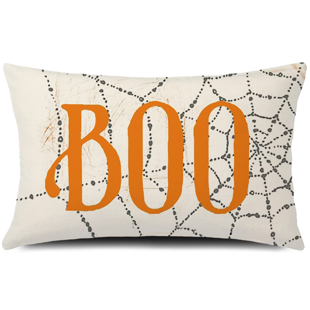 Gtext 20'X12' Halloween Boo Throw Pillow Cover Autumn Decor Halloween Spiderwebs Pillow Cases Cotton Linen Pillow
