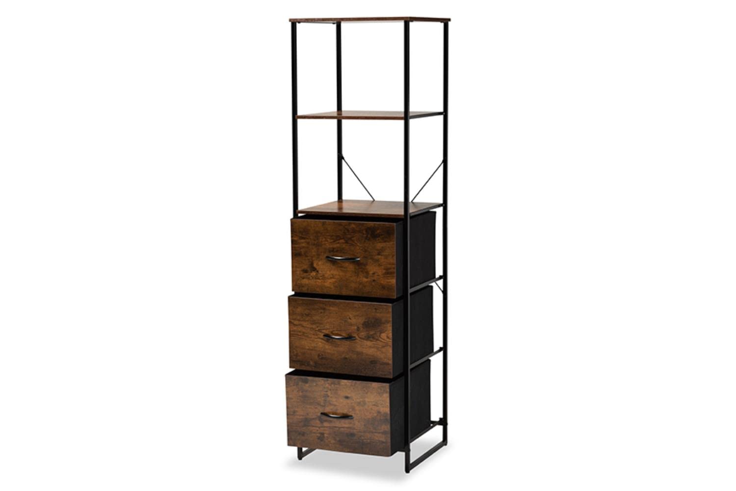 Baxton Studio Hakan Brown Finished and Black Metal 3-Drawer Storage Cabinet