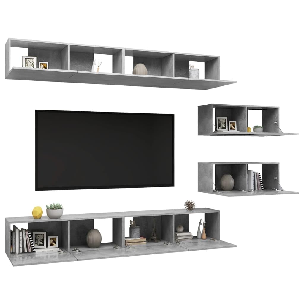 vidaXL TV Cabinet Set 6 Piece Living Room Bedroom Furniture HiFi Stereo Cabinet TV Stand Media Unit Entertainment Center Engineered Wood Concrete Gray