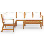 vidaXL Patio Lounge Set 6 Piece, Patio Furniture Set for Outdoor, Sectional Sofa with Cushions, Corner Sofa, Modern Style, Cream Solid Wood Acacia