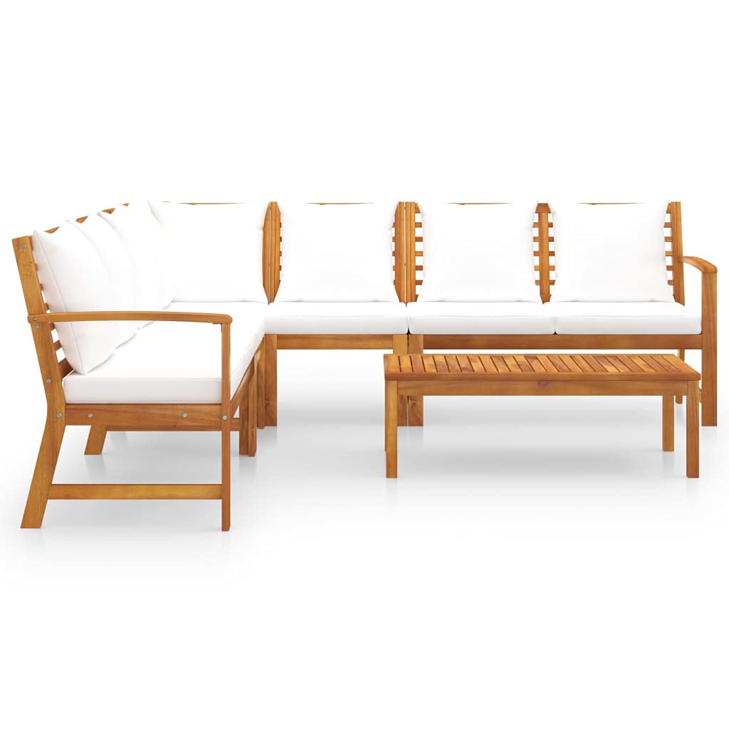 vidaXL Patio Lounge Set 6 Piece, Patio Furniture Set for Outdoor, Sectional Sofa with Cushions, Corner Sofa, Modern Style, Cream Solid Wood Acacia