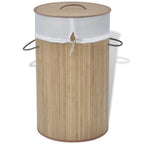 vidaXL Round Bamboo Laundry Bin with Removable Liner - Natural Lightweight Basket for Laundry or Toy Storage - Easy to Assemble and Portable