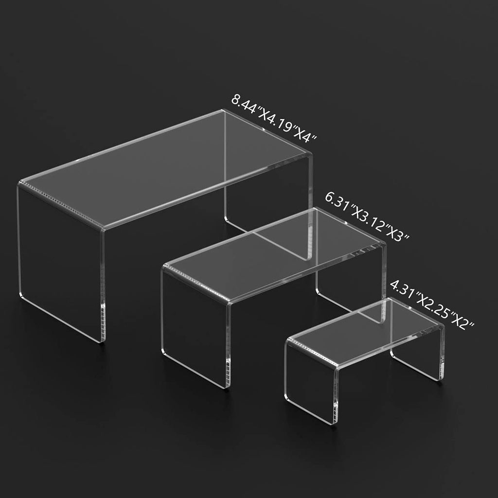 Hiimiei Acrylic Risers For Display Clear 3-Tier Risers Stands Showcase For Amiibo Funko Pop Figures, Dessert, Jewelry-8.4''X 6.3